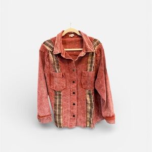 POL Women's Corduroy Plaid Shirt - Rust and Brown